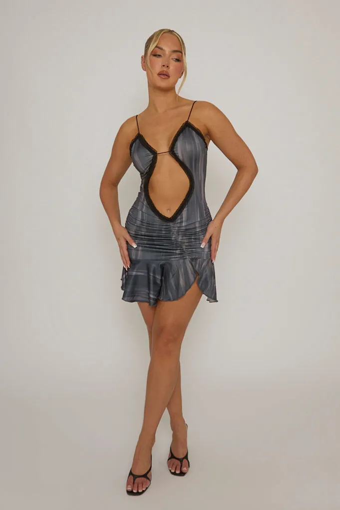 Black Printed Cut Out Mini Dress - Silvia sold by Rebellious Fashion product image thumbnail 3