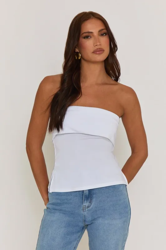 White Fold Over Bandeau Top - Morena sold by Rebellious Fashion