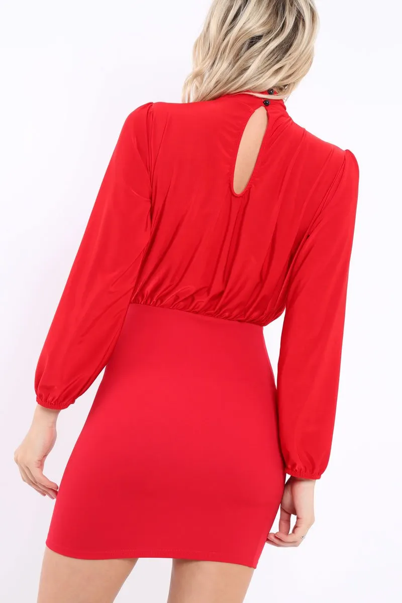 Red High Neck Slinky Bodycon Mini Dress - Larina sold by Rebellious Fashion product image thumbnail 5