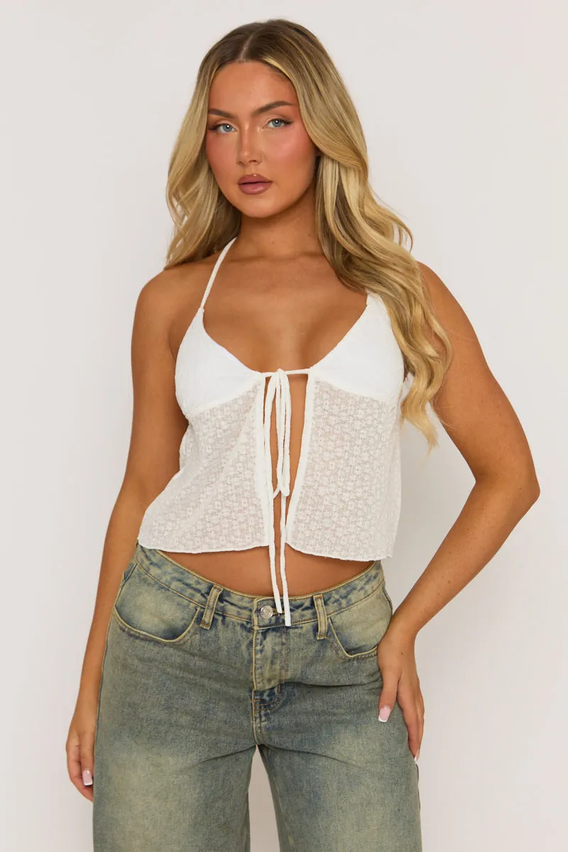 Ivory Lace Tie Front Cami Top - Verona sold by Rebellious Fashion