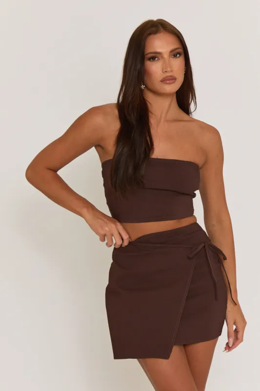 Chocolate Bandeau & Wrap Mini Skirt Co-ord Set - Sheena sold by Rebellious Fashion