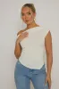 White Asymmetric Twist Shoulder Top - Brinna sold by Rebellious Fashion