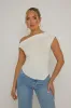 White Asymmetric Twist Shoulder Top - Brinna sold by Rebellious Fashion