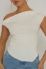 White Asymmetric Twist Shoulder Top - Brinna sold by Rebellious Fashion