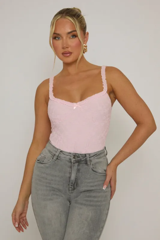 Pink Lace Frill Strap Bodysuit - Nelle sold by Rebellious Fashion