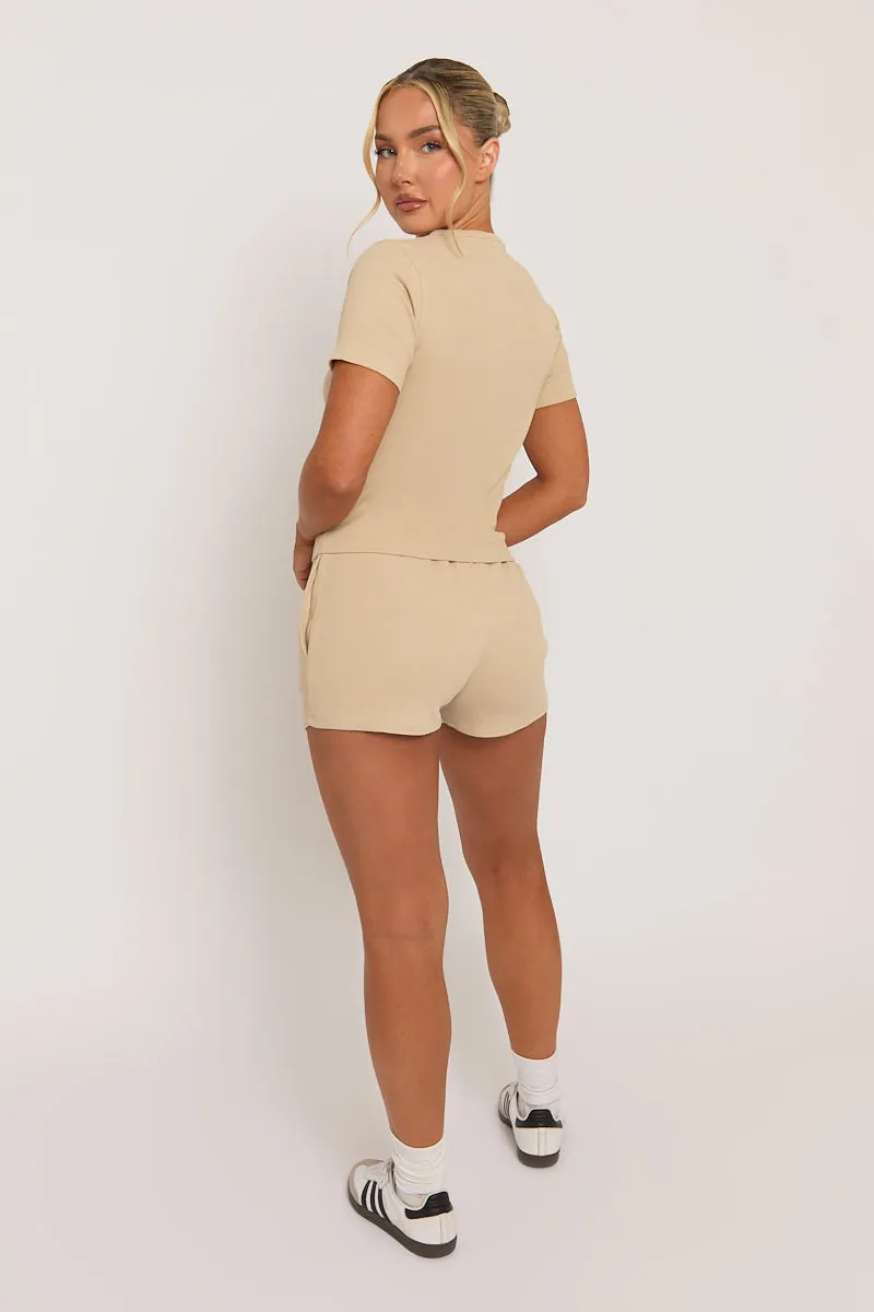 Beige Rib Button Front Top and Short Co-ord Set - Dua sold by Rebellious Fashion product image thumbnail 4