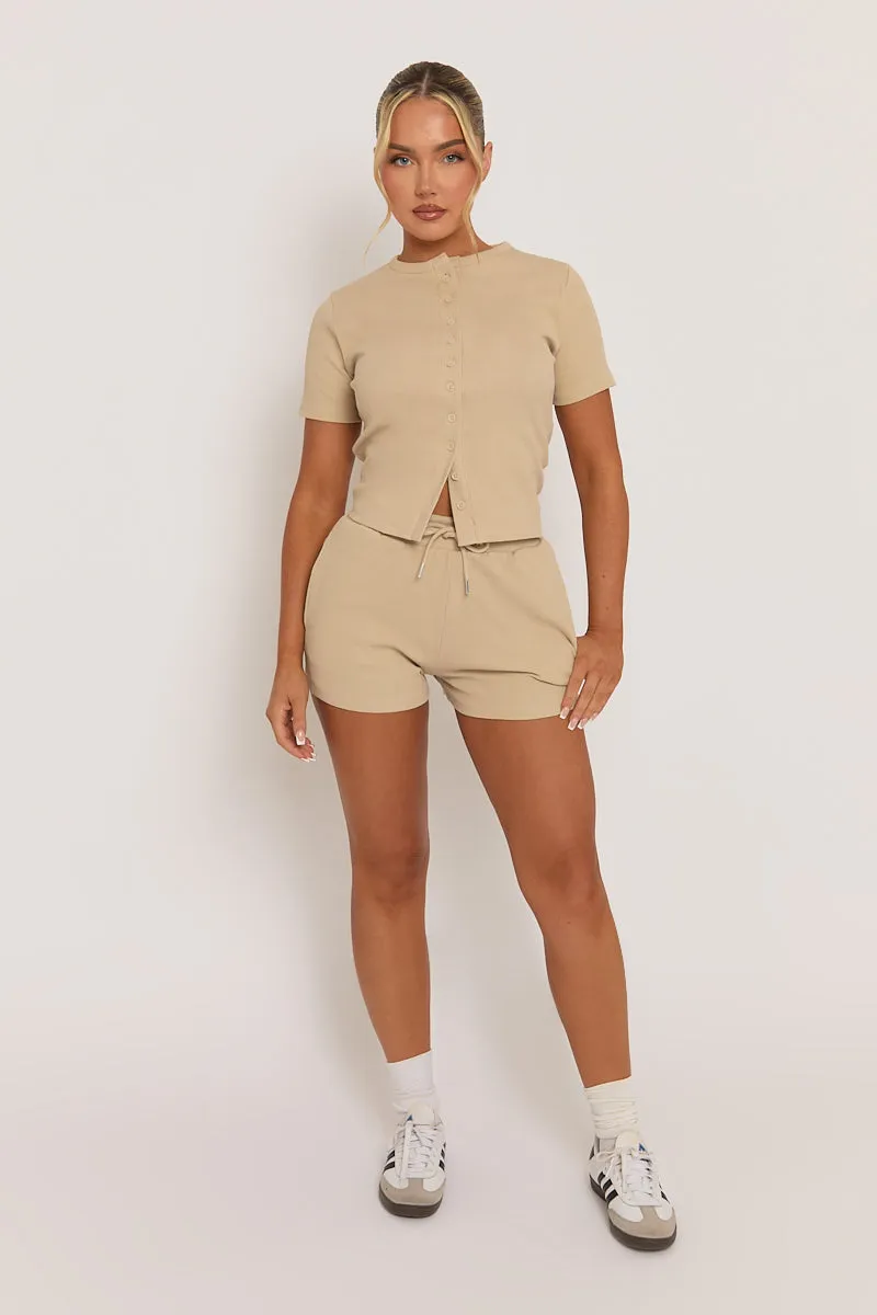 Beige Rib Button Front Top and Short Co-ord Set - Dua sold by Rebellious Fashion product image thumbnail 2