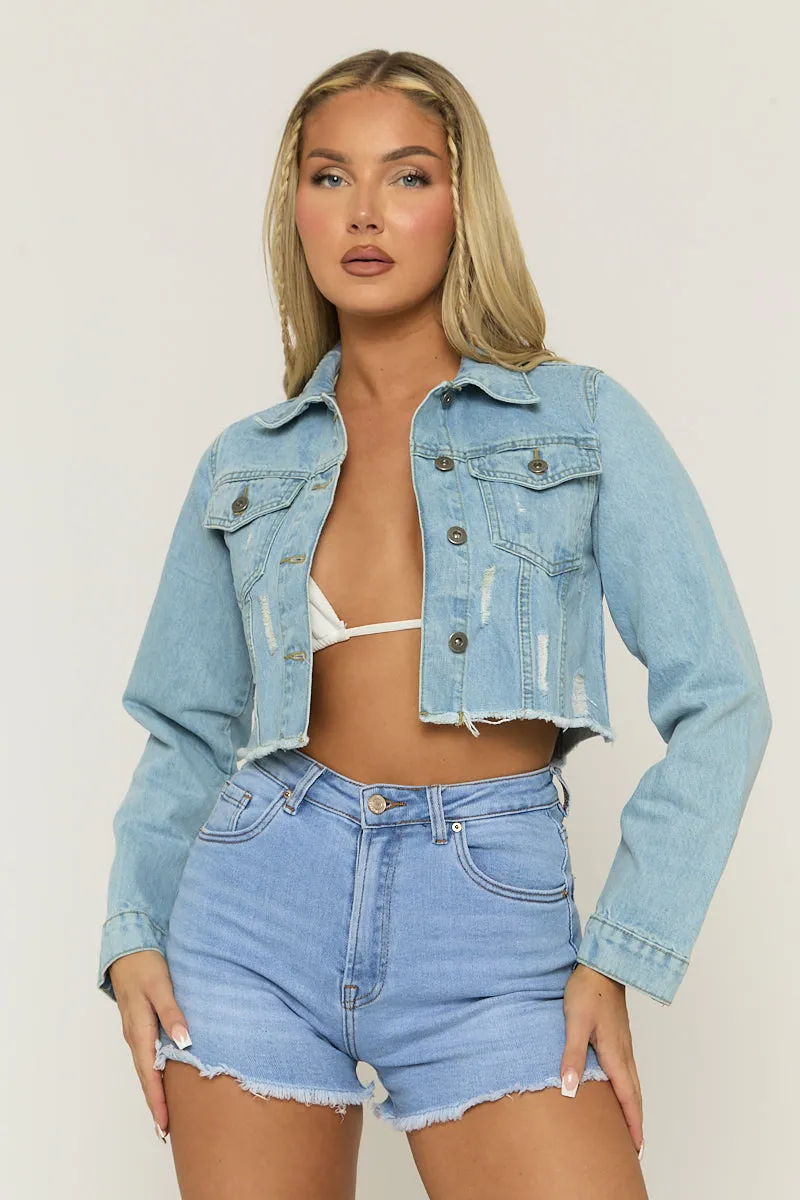 Blue Distressed Denim Jacket - Kinley sold by Rebellious Fashion product image thumbnail 3