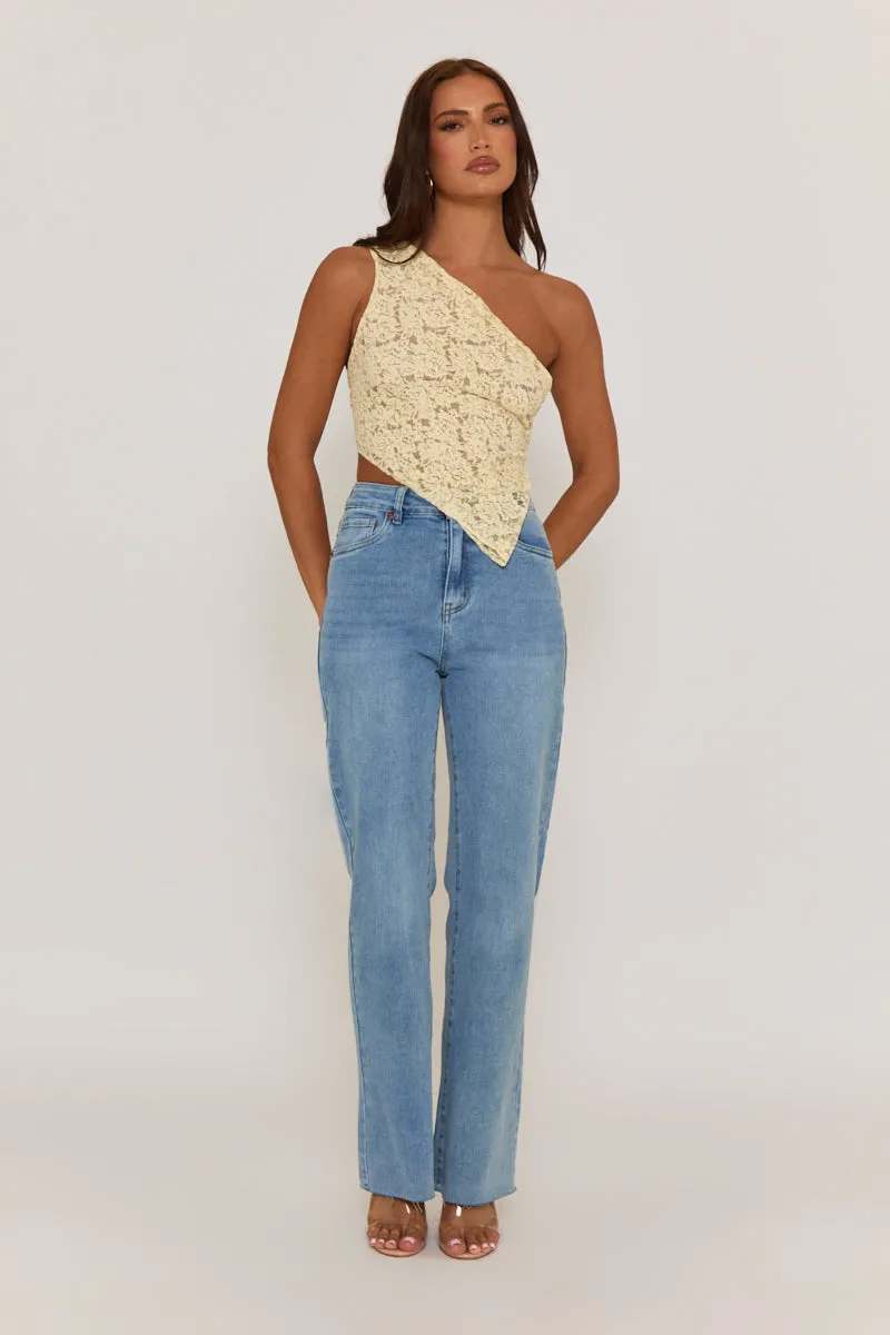 Butter Yellow Lace Tie Back Asymmetric Top - Adia sold by Rebellious Fashion product image thumbnail 3