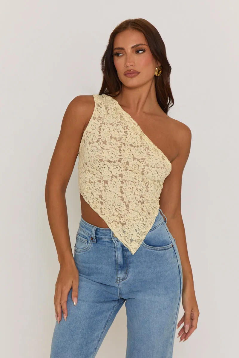 Butter Yellow Lace Tie Back Asymmetric Top - Adia sold by Rebellious Fashion