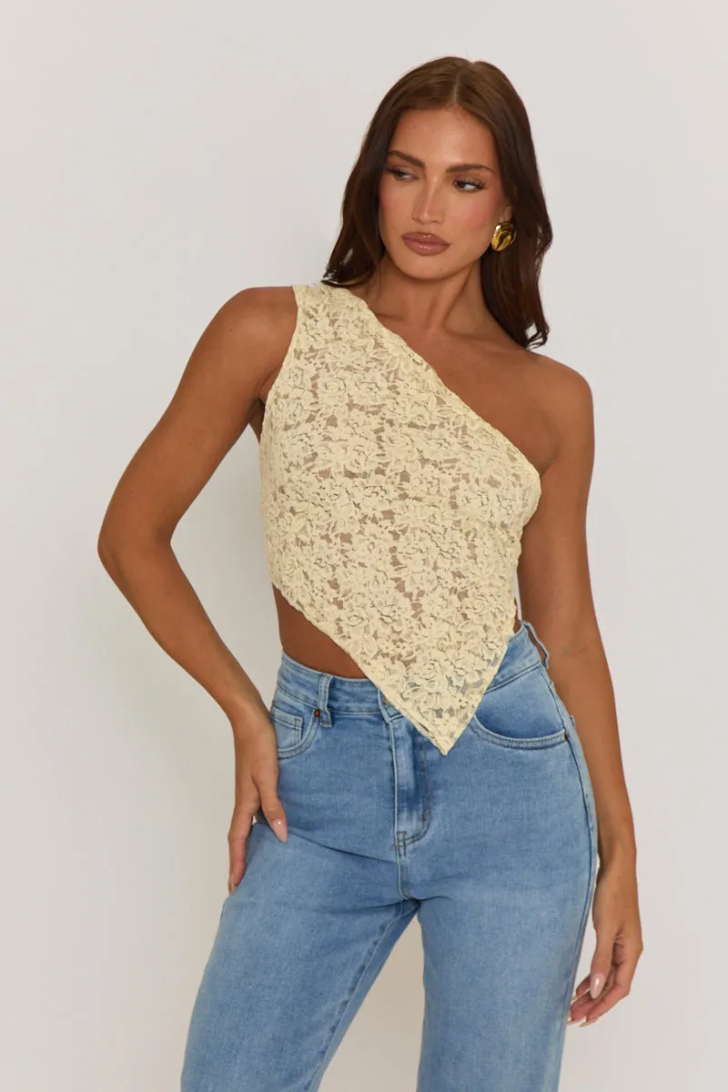 Butter Yellow Lace Tie Back Asymmetric Top - Adia sold by Rebellious Fashion product image thumbnail 4