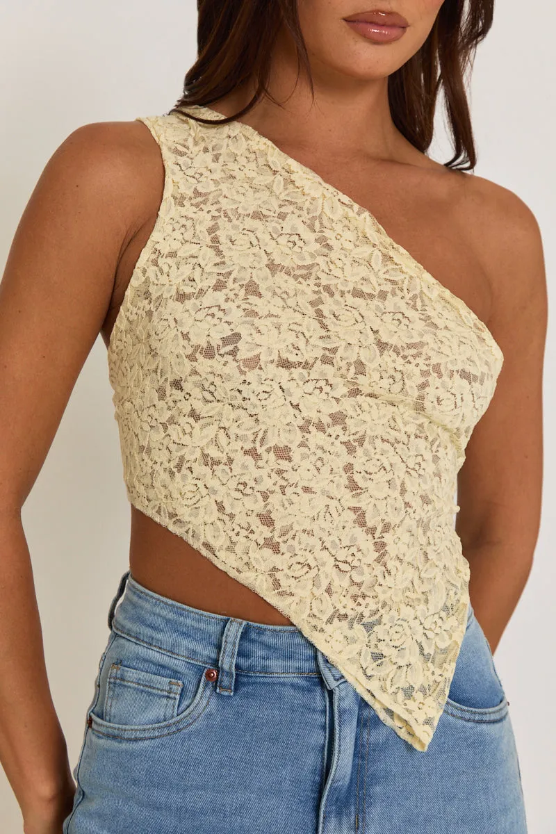 Butter Yellow Lace Tie Back Asymmetric Top - Adia sold by Rebellious Fashion product image thumbnail 5