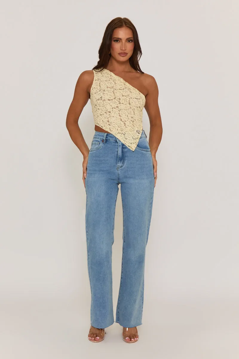 Butter Yellow Lace Tie Back Asymmetric Top - Adia sold by Rebellious Fashion product image thumbnail 2