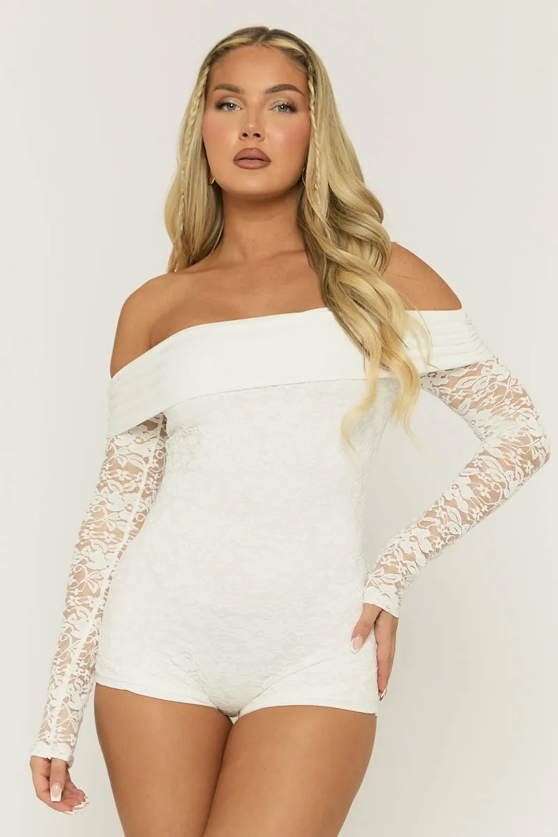 White Lace Bardot Playsuit - Irena sold by Rebellious Fashion product image thumbnail 4