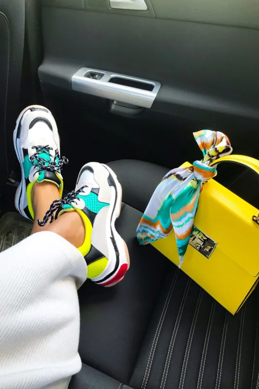 Yellow And Green Chunky Lace Up Trainers - Thea sold by Rebellious Fashion