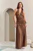 Chocolate Plunge Halterneck Maxi Dress - Fabrizia sold by Rebellious Fashion