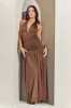 Chocolate Plunge Halterneck Maxi Dress - Fabrizia sold by Rebellious Fashion