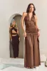 Chocolate Plunge Halterneck Maxi Dress - Fabrizia sold by Rebellious Fashion