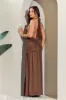 Chocolate Plunge Halterneck Maxi Dress - Fabrizia sold by Rebellious Fashion
