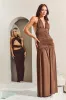Chocolate Plunge Halterneck Maxi Dress - Fabrizia sold by Rebellious Fashion