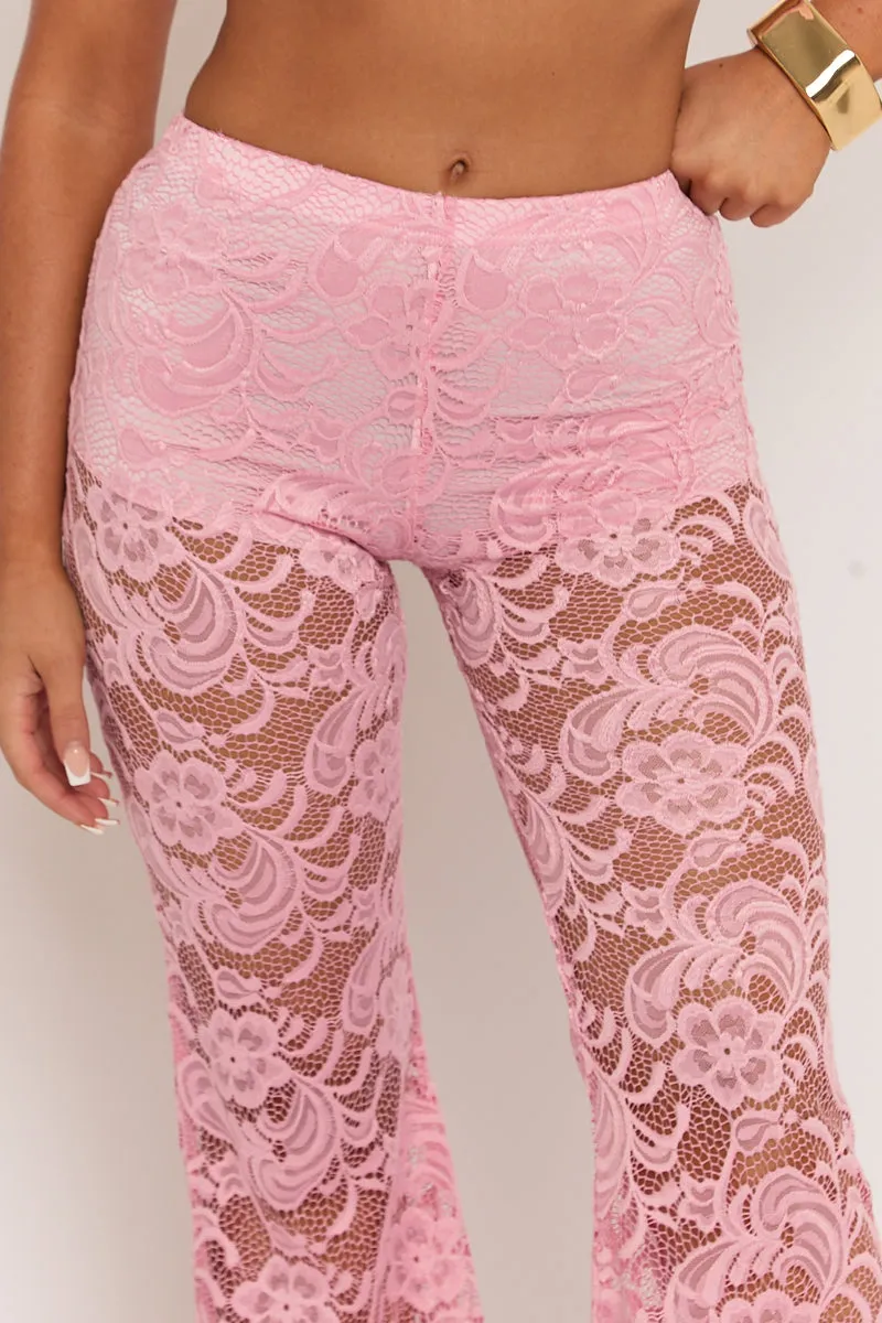 Pink Lace Kick Flare Trousers - Antonella sold by Rebellious Fashion product image thumbnail 5