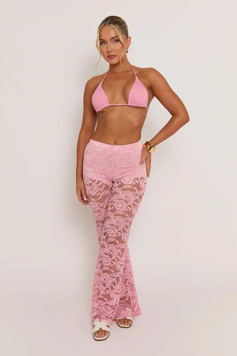Pink Lace Kick Flare Trousers - Antonella sold by Rebellious Fashion product image thumbnail 4