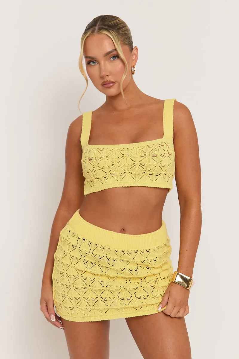 Butter Yellow Crochet Bralette and Mini Skirt Co-ord Set - Lorelei sold by Rebellious Fashion product image thumbnail 4