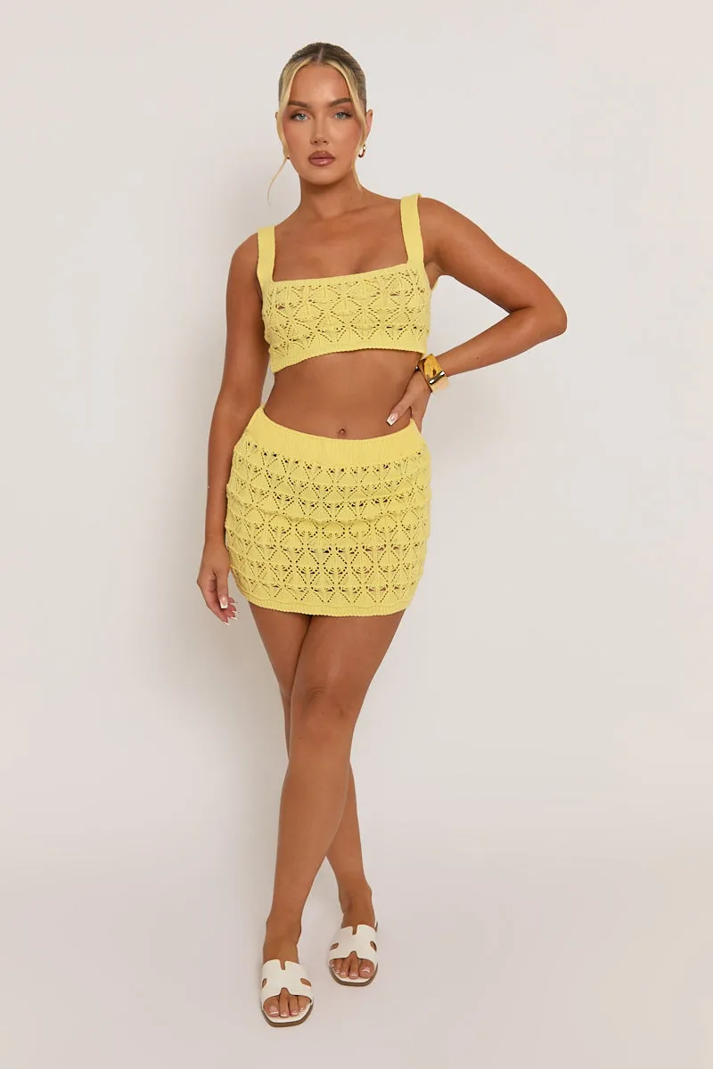 Butter Yellow Crochet Bralette and Mini Skirt Co-ord Set - Lorelei sold by Rebellious Fashion product image thumbnail 5
