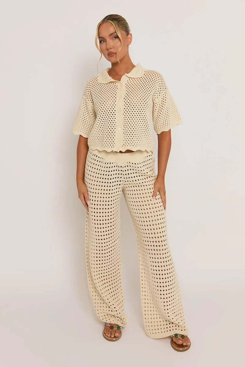Cream Crochet Wide Leg Trouser - Sabina sold by Rebellious Fashion product image thumbnail 5
