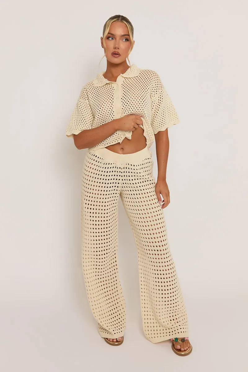 Cream Crochet Wide Leg Trouser - Sabina sold by Rebellious Fashion product image thumbnail 4