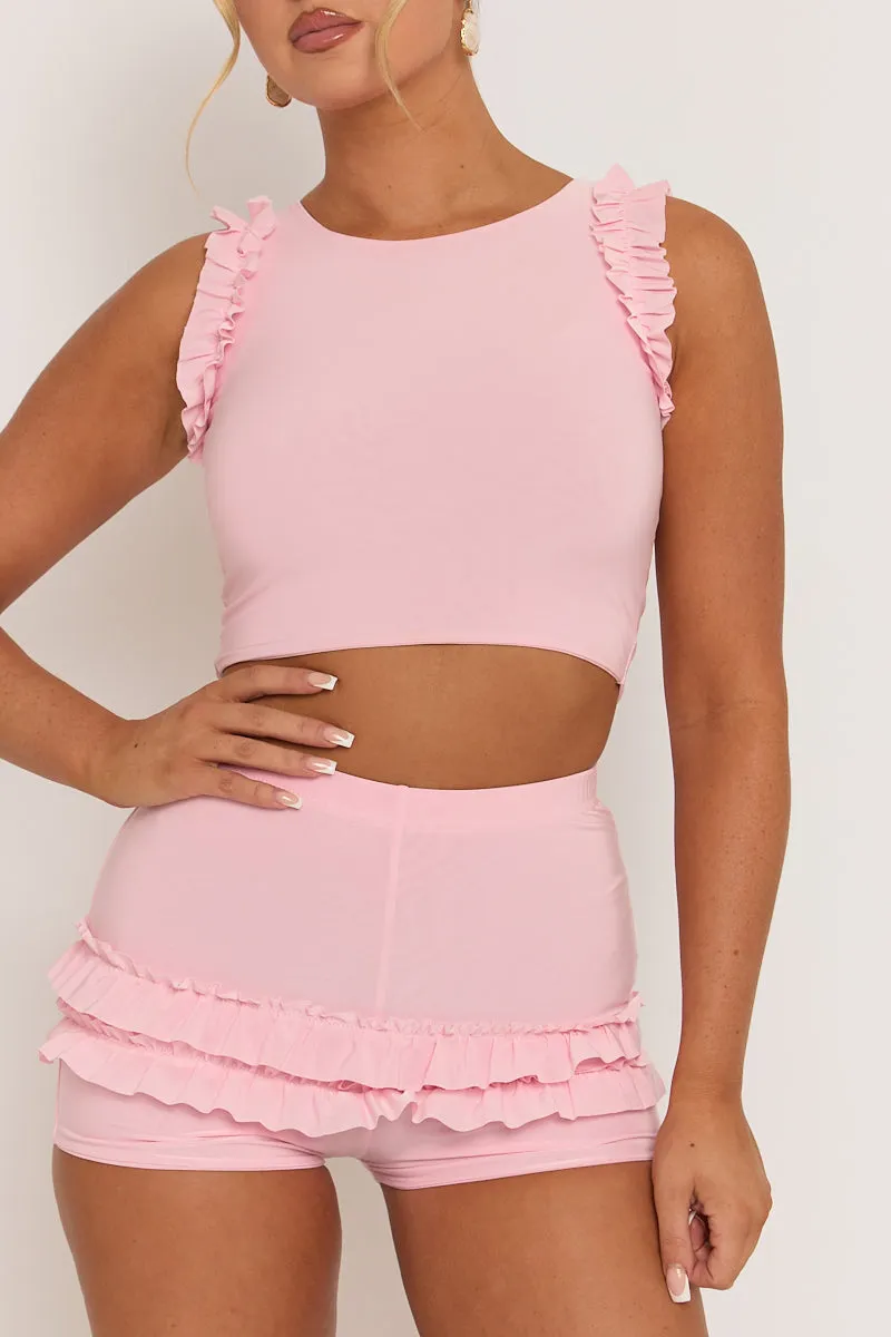 Pink Ruffle Top and Short Co-ord Set - Cambria sold by Rebellious Fashion product image thumbnail 3
