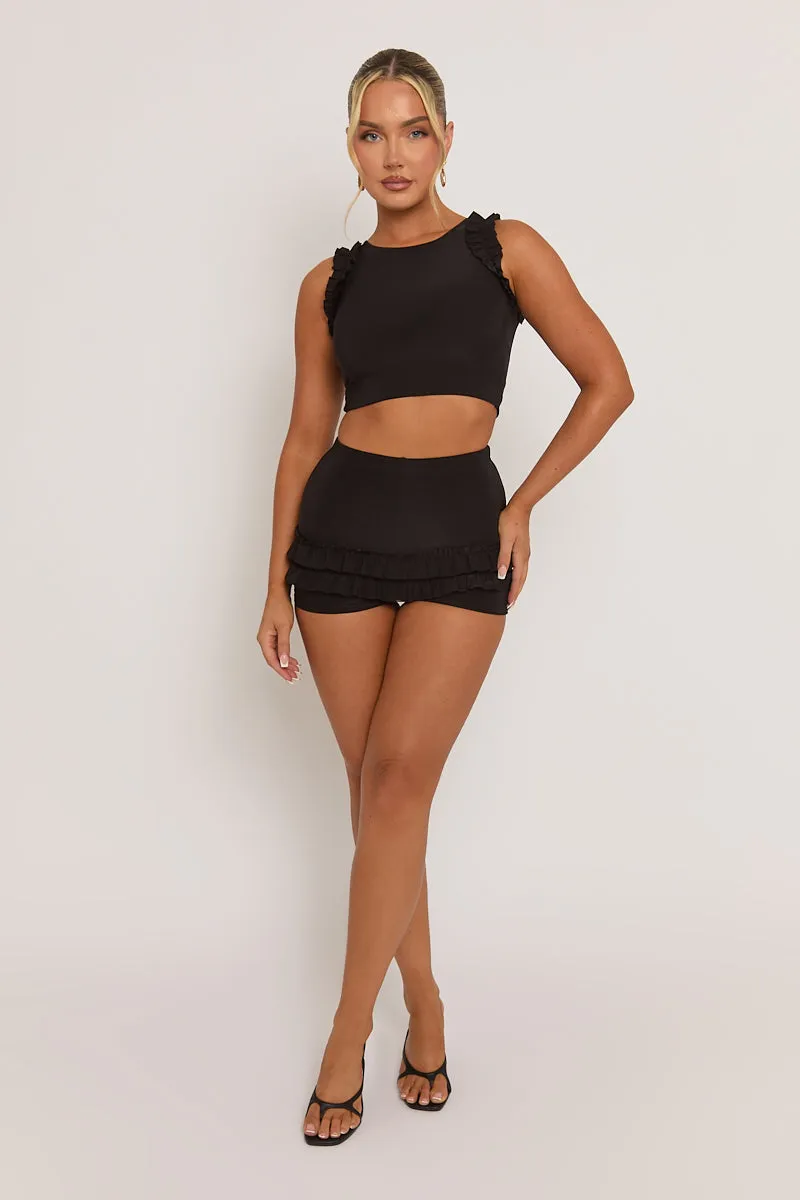 Black Ruffle Top and Short Co-ord Set - Cambria sold by Rebellious Fashion product image thumbnail 2