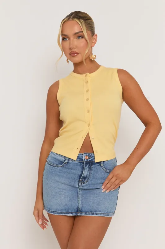 Yellow Sleeve Button Up Rib Top - Nikolina sold by Rebellious Fashion