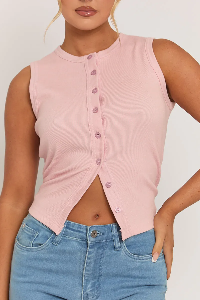 Pink Sleeve Button Up Rib Top - Nikolina sold by Rebellious Fashion product image thumbnail 3