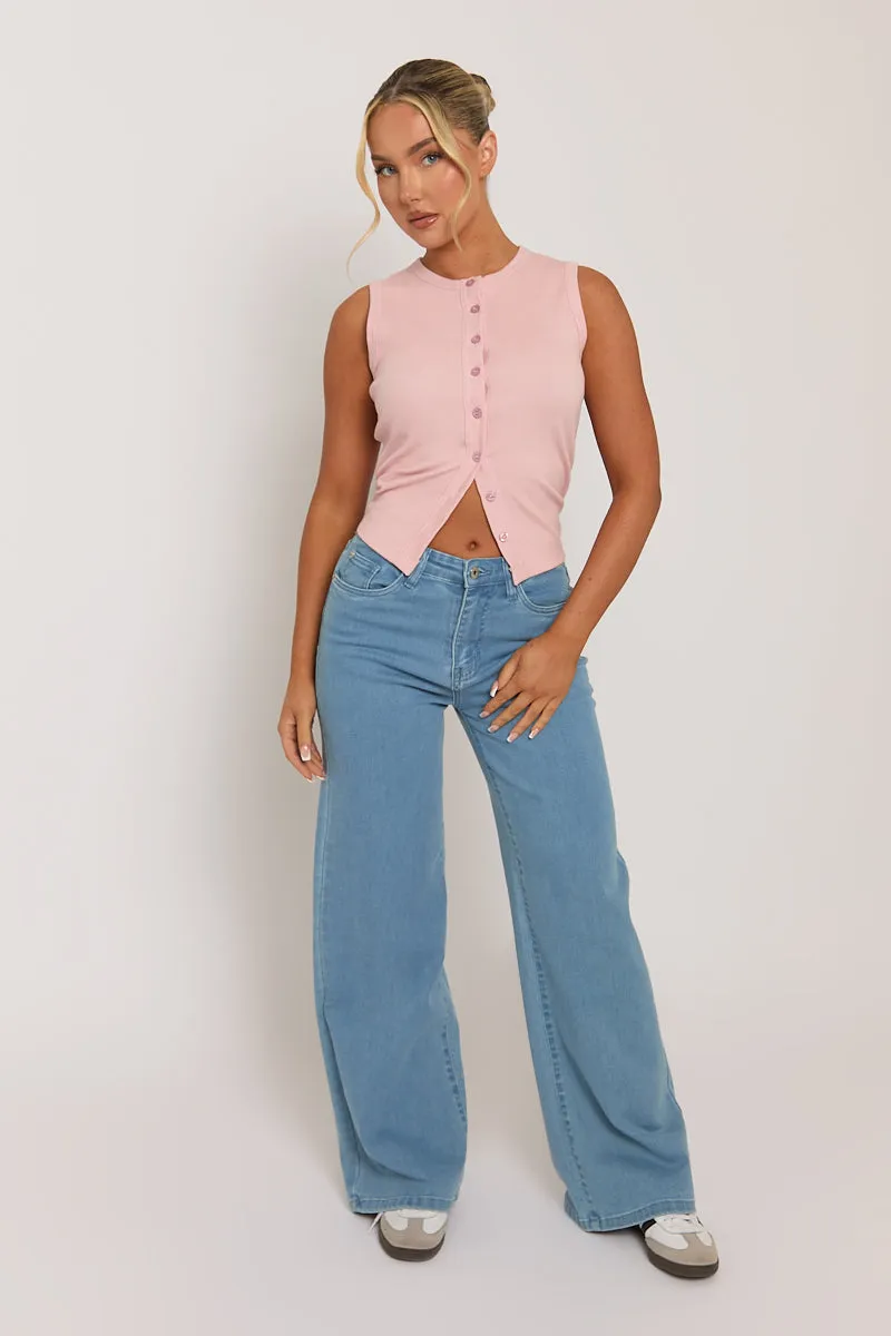 Pink Sleeve Button Up Rib Top - Nikolina sold by Rebellious Fashion product image thumbnail 2
