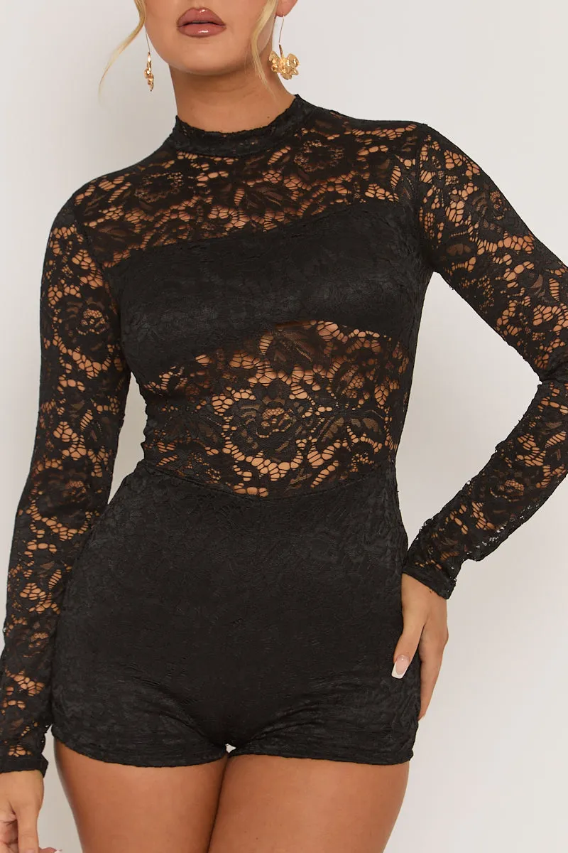 Black High Neck Lace Playsuit - Demi sold by Rebellious Fashion product image thumbnail 3