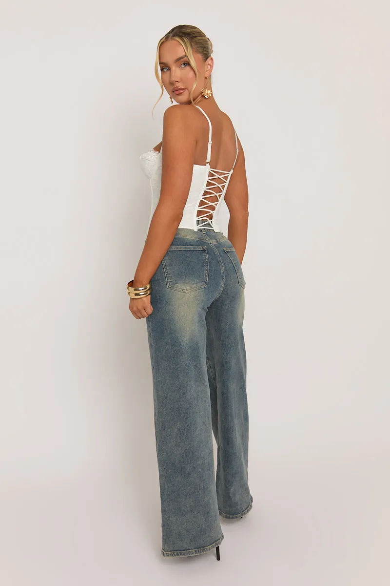 White Lace Back Boned Corset Top - Aleks sold by Rebellious Fashion product image thumbnail 4