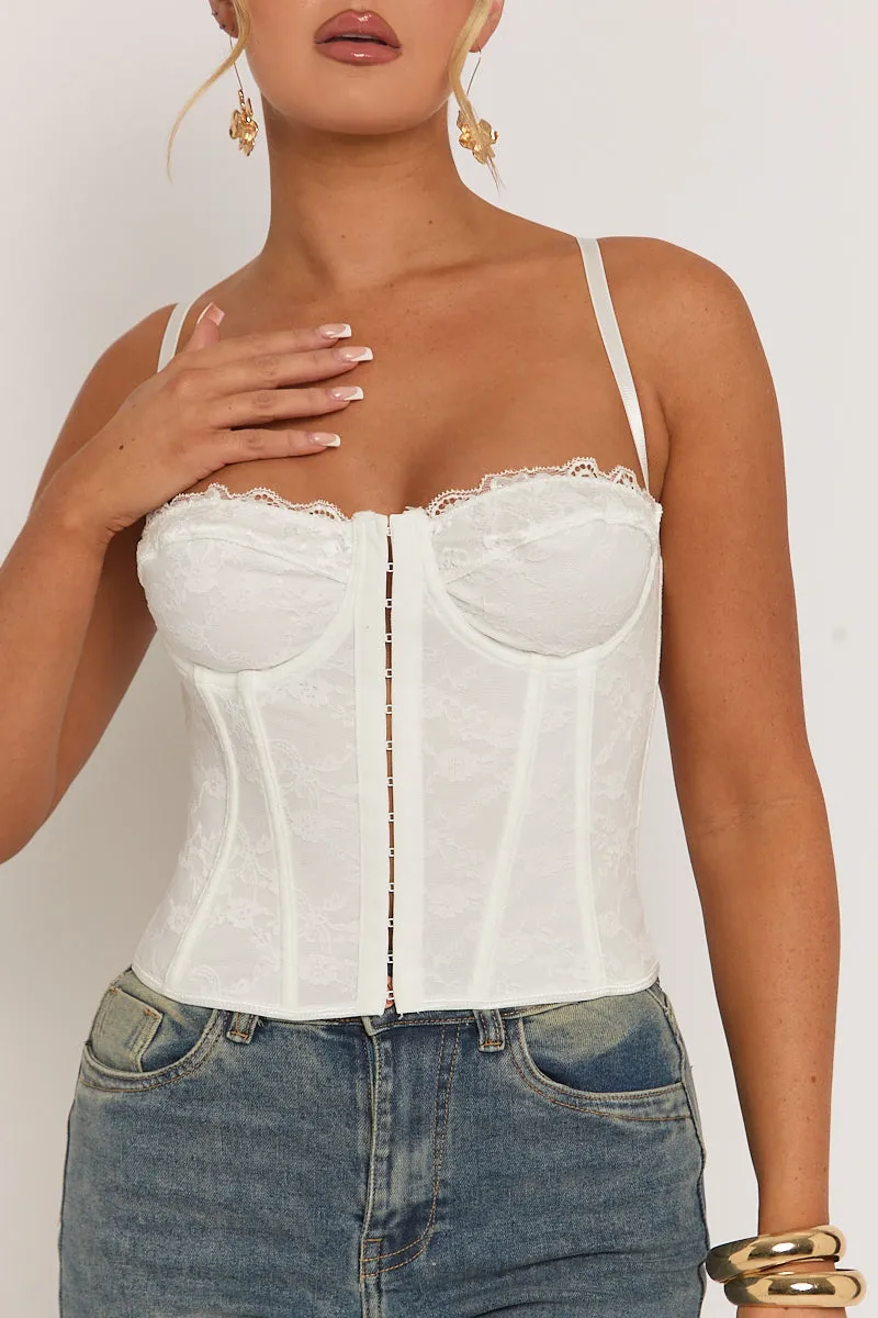 White Lace Back Boned Corset Top - Aleks sold by Rebellious Fashion product image thumbnail 3