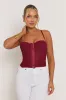 Wine Lace Back Boned Corset Top - Aleks sold by Rebellious Fashion