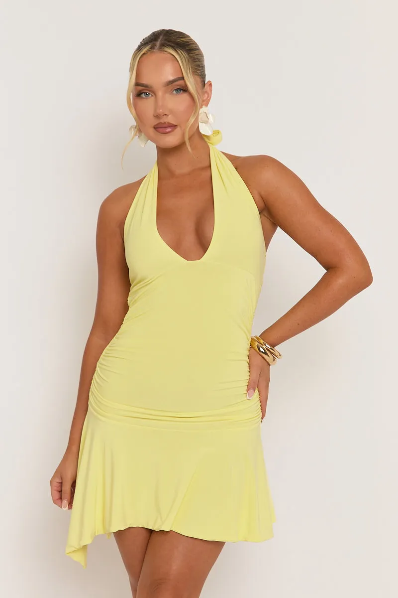 Butter Yellow Halterneck Waterfall Hem Mini Dress - Mia sold by Rebellious Fashion product image thumbnail 2