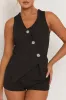 Black Asymmetric Waistcoat & Shorts Co-ord Set - Stella sold by Rebellious Fashion