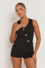 Black Asymmetric Waistcoat & Shorts Co-ord Set - Stella sold by Rebellious Fashion