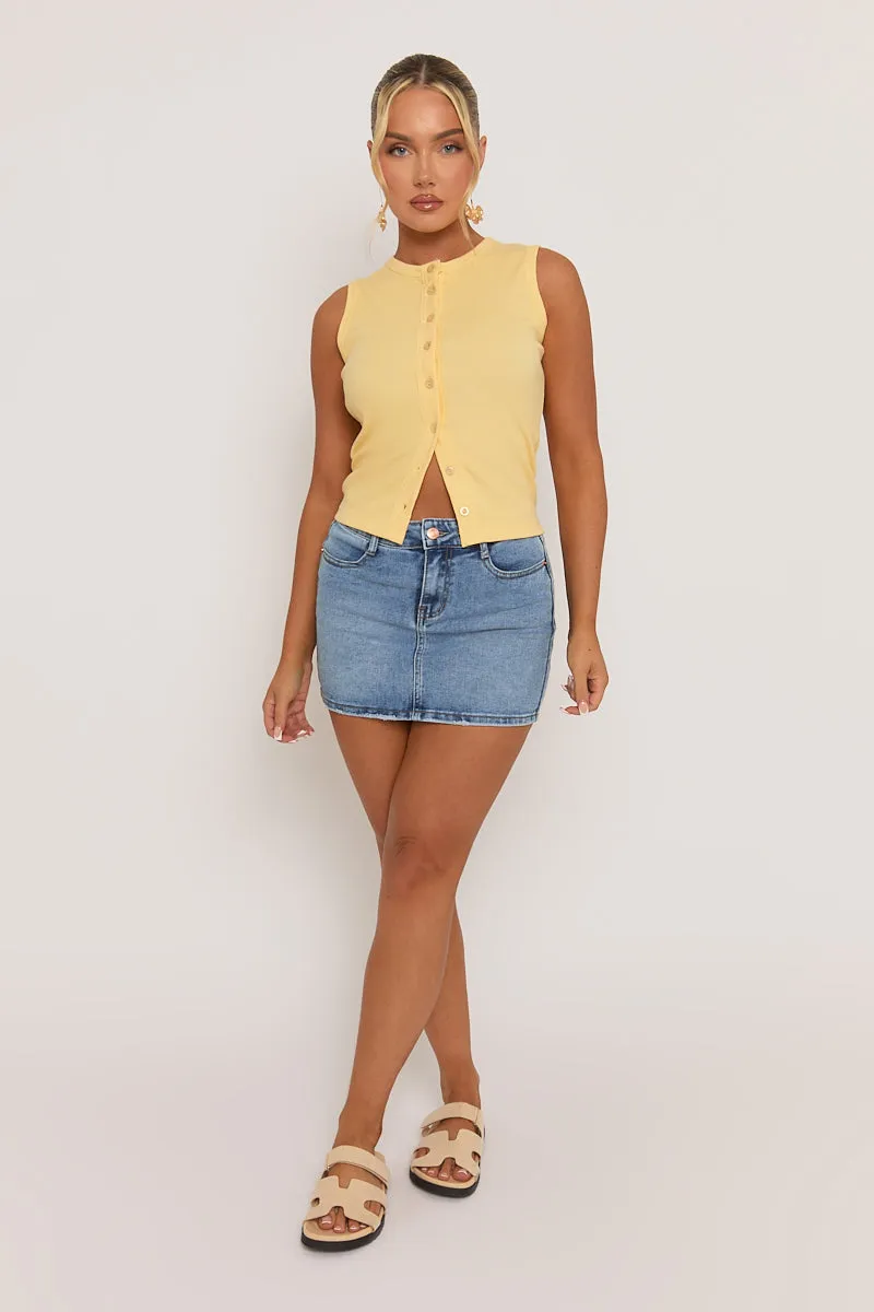 Mid Blue Acid Wash Denim Mini Skirt - Lainey sold by Rebellious Fashion