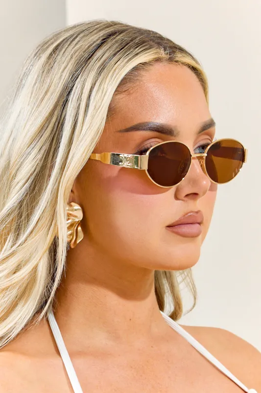 Gold Oval Frame Brown Tinted Lense Sunglasses - Gloria sold by Rebellious Fashion