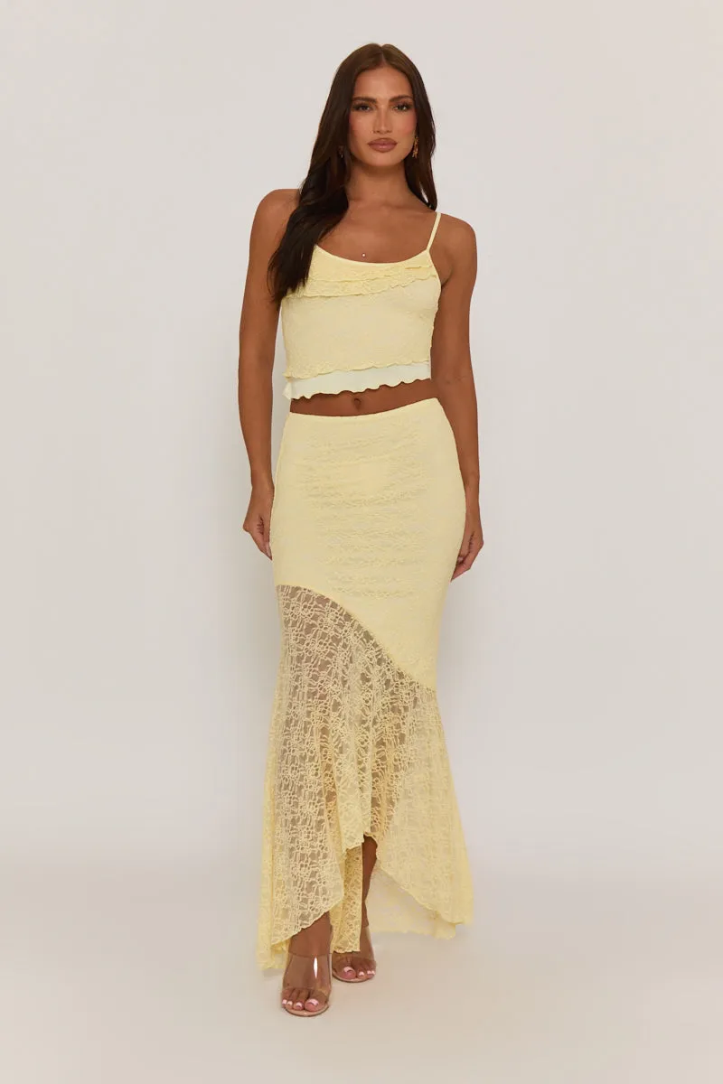 Butter Yellow Lace Ruffle Top and Maxi Skirt Co-ord Set - Claire sold by Rebellious Fashion product image thumbnail 4