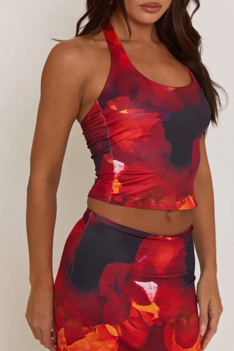 Red Floral Halterneck Top and Maxi Skirt Co-ord Set - Cecilia sold by Rebellious Fashion product image thumbnail 4