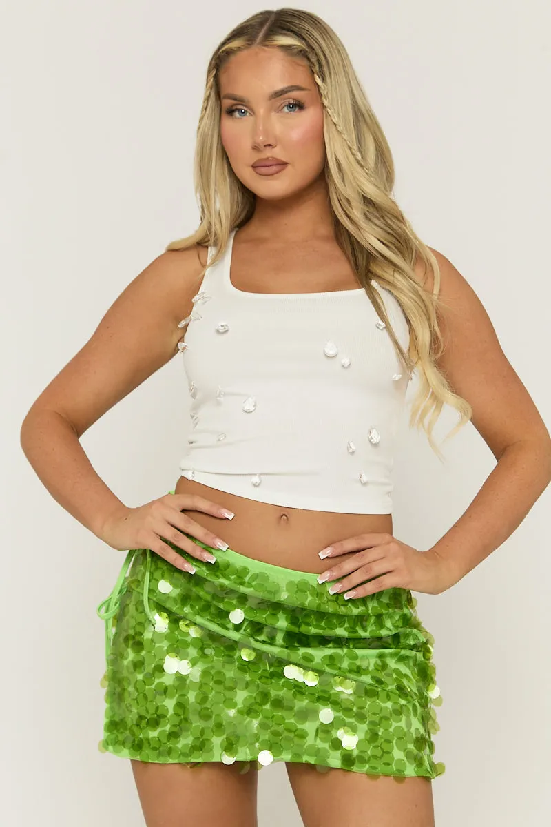 Green Disc Sequin Tie Side Mini Skirt - Colleen sold by Rebellious Fashion product image thumbnail 4