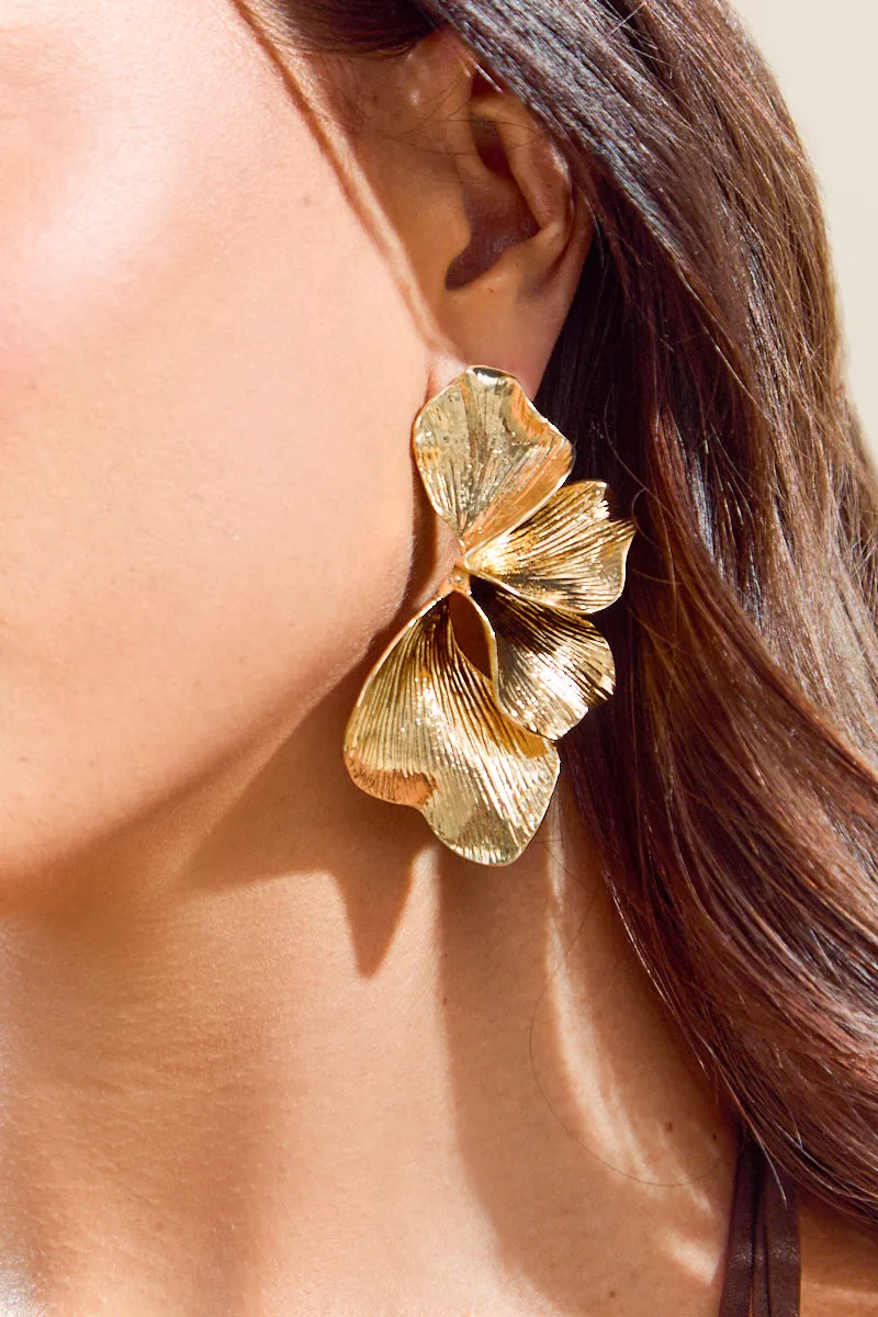 Gold Statement Flower Earrings - Bella sold by Rebellious Fashion