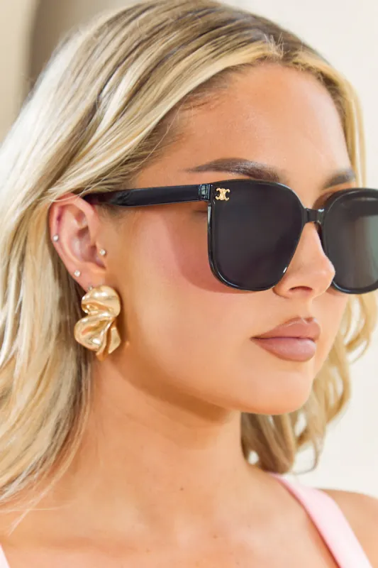 Black Oversized Logo Detail Sunglasses - Gwen sold by Rebellious Fashion