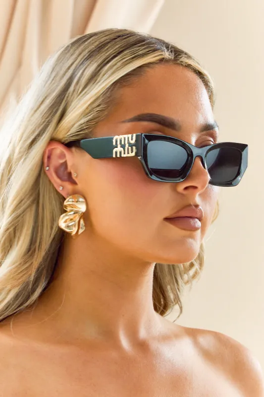 Black Cat Eye Frame Side Logo Sunglasses - Frances sold by Rebellious Fashion